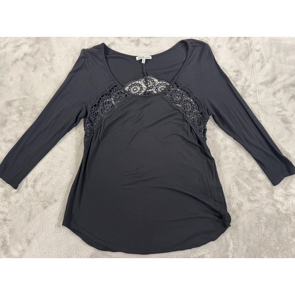 Charlotte Russe Lace Top Womens M Black Rayon Blend 3/4 Sleeve‎ Whimsigoth Emo